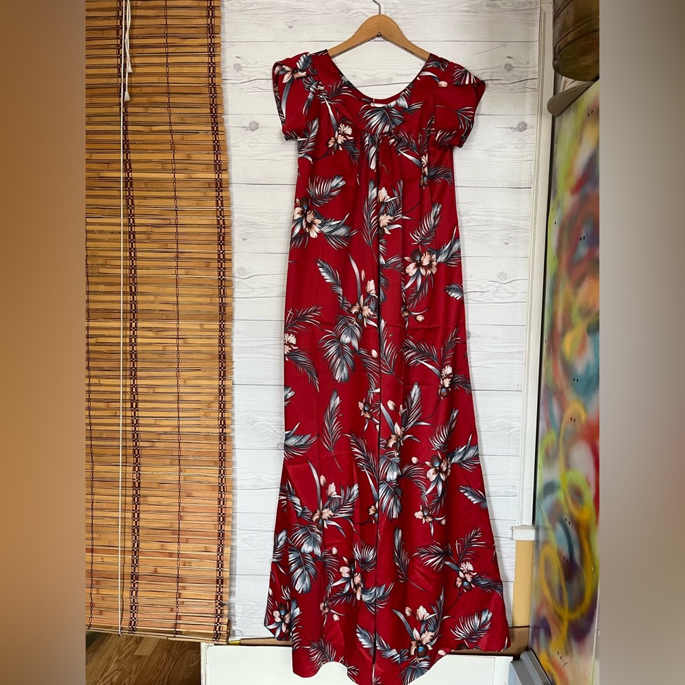 Vtg 60s or 70s By Ti’a Red Floral Maxi Dress Made in Hawaii Size XS